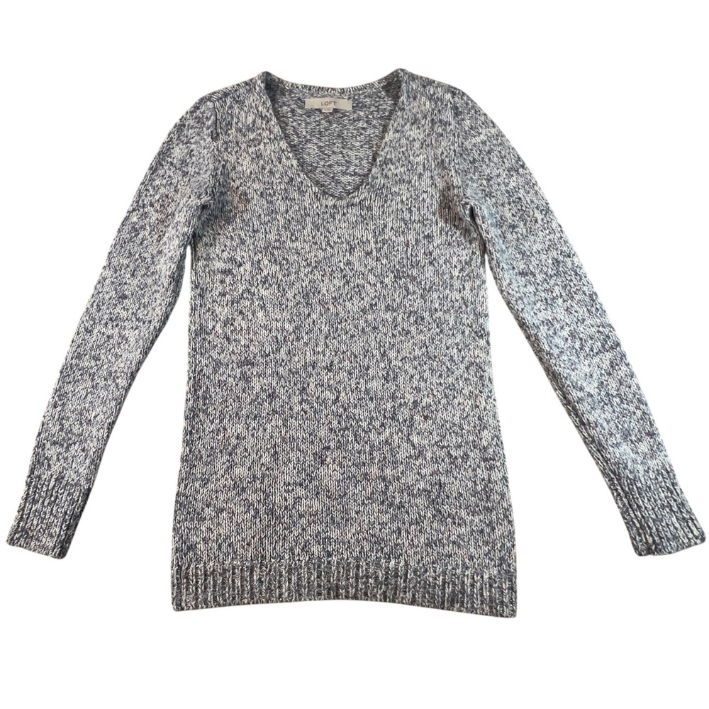 LOFT Speckled V Neck Long Sleeve Sweater Knit Tunic Top‎ XS Cozy Soft Pullover